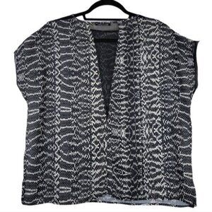 Parfois Top Blouse Animal Print‎ Black and White with Sheer Panel Womens Large